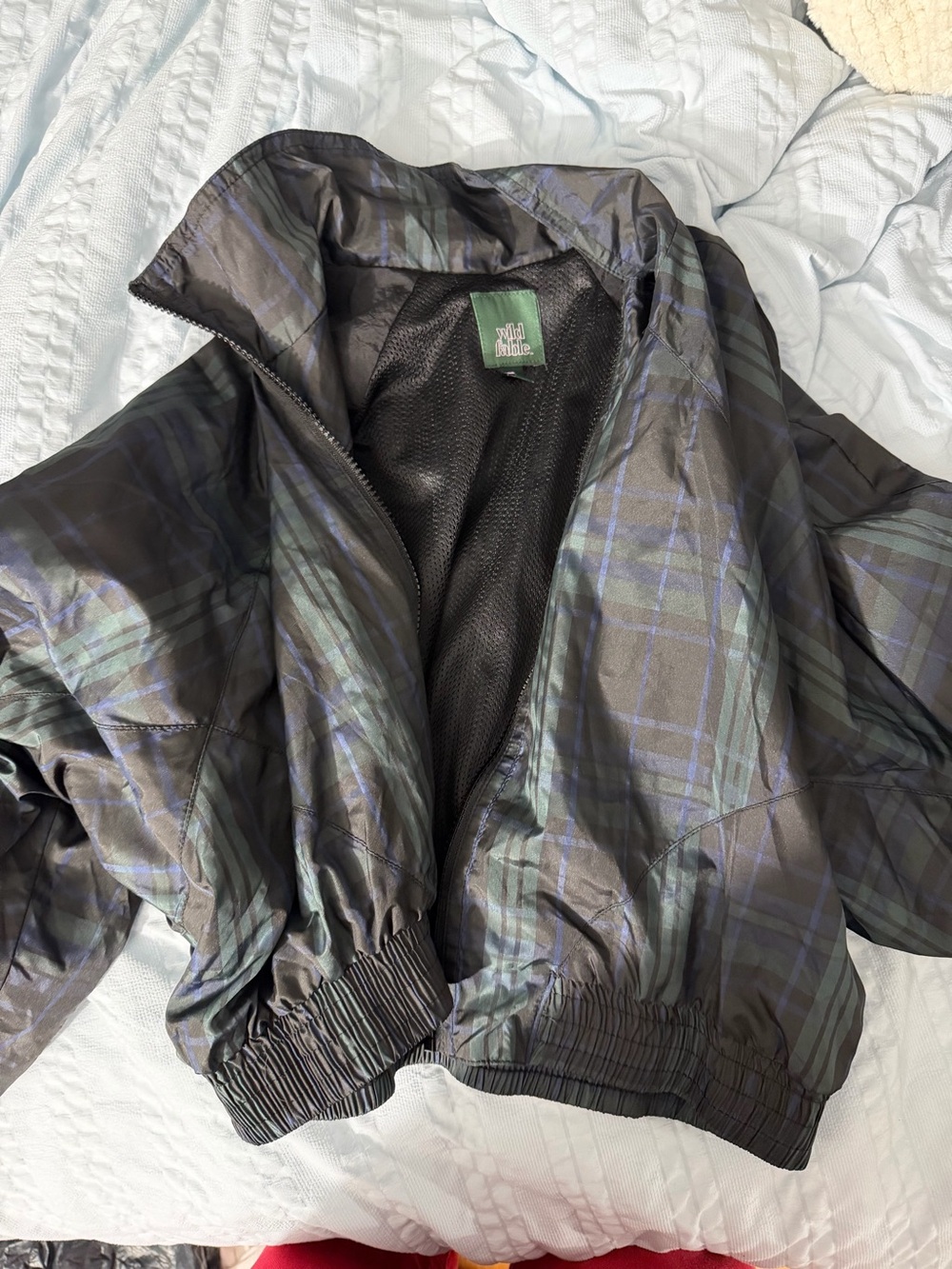 aerie Black Plaid Lightweight Bomber Jacket